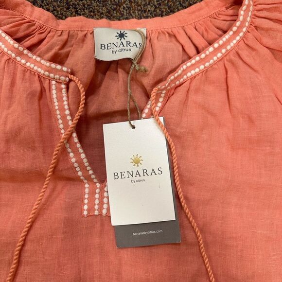 Benaras Peach Tassel Tie Women's Top - Picture 3 of 6